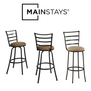Mainstays 3-Pack Indoor Adjustable 24 or 29 Bronze Ladder Back Swivel Barstool, Tan Microfiber Seat