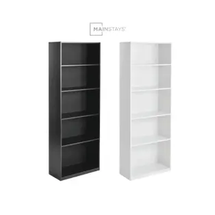 Mainstays 5-Shelf Bookcase with Adjustable Shelves, True Black Oak & White